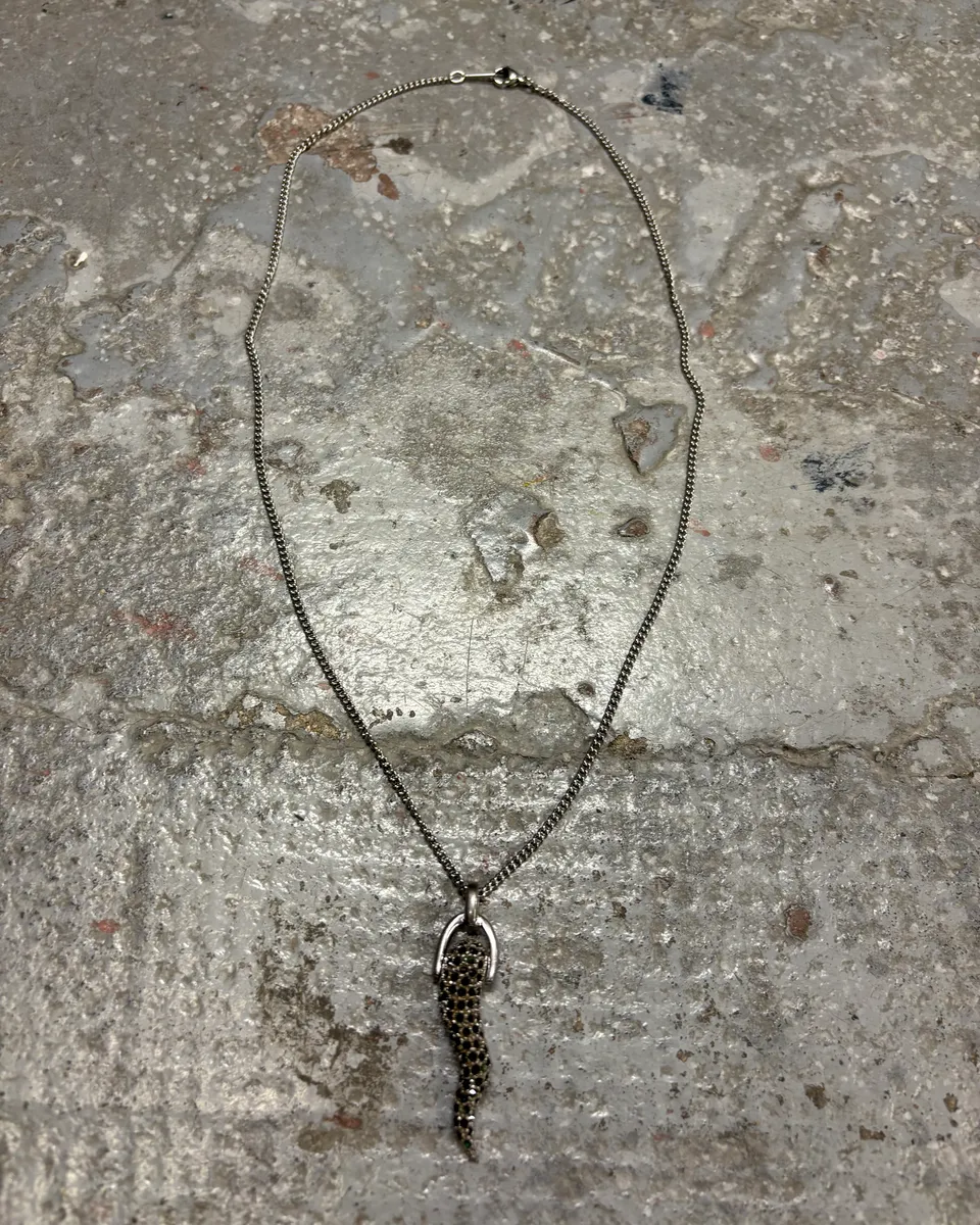 2000s Dolce & Gabbana Crytal Paved Tooth Pendant Sliver Necklace