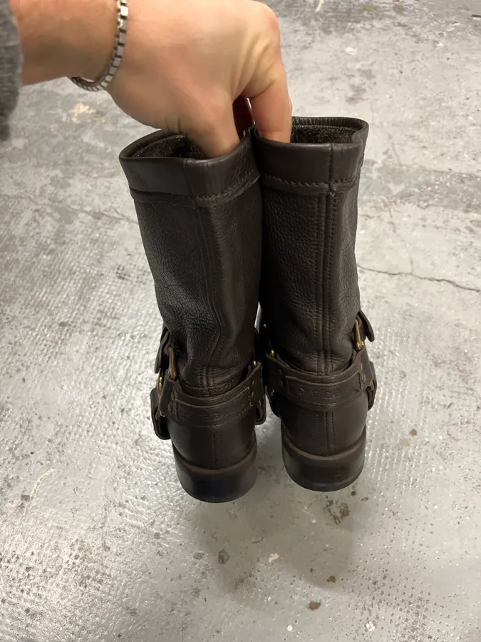2000s Dolce & Gabbana Dark Brown Gold Buckle Ankle Leather Boots - Image 5