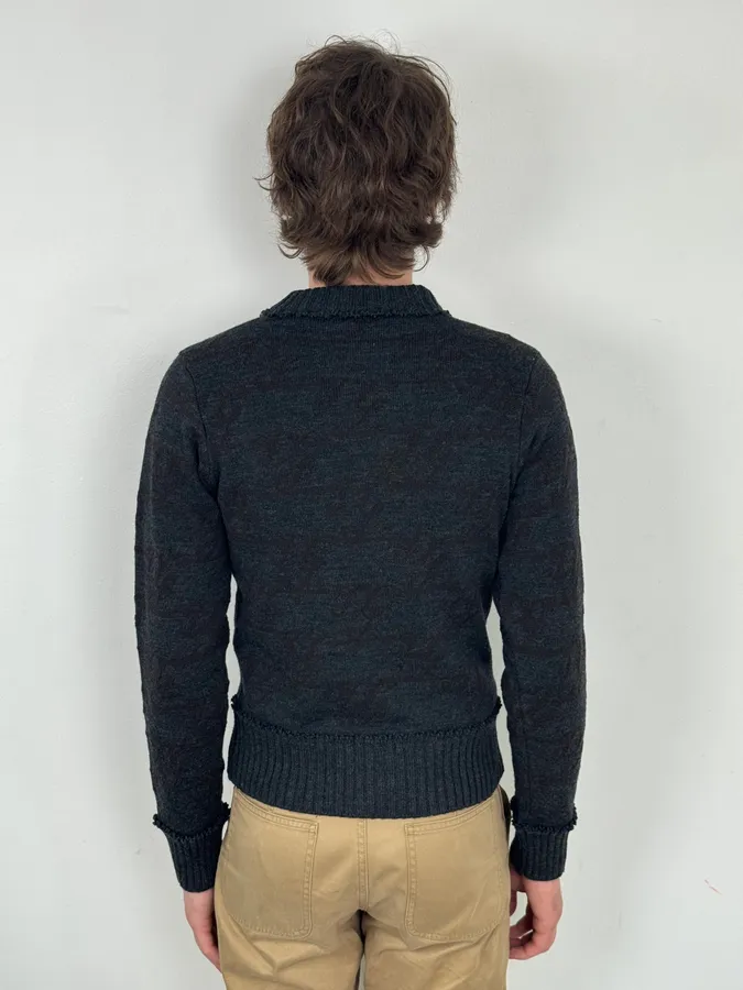 2000s Dolce & Gabbana Dark Grey Signature V-Neck Wool Sweater - Image 3