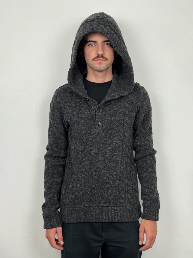 2000s Dolce & Gabbana Dark Grey Wool Knit Hoodie