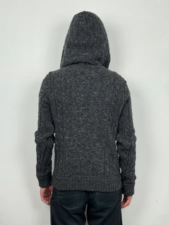 2000s Dolce & Gabbana Dark Grey Wool Knit Hoodie - Image 2