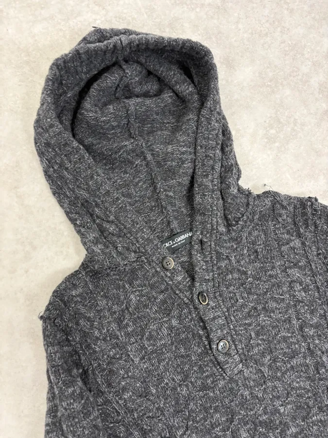 2000s Dolce & Gabbana Dark Grey Wool Knit Hoodie - Image 5