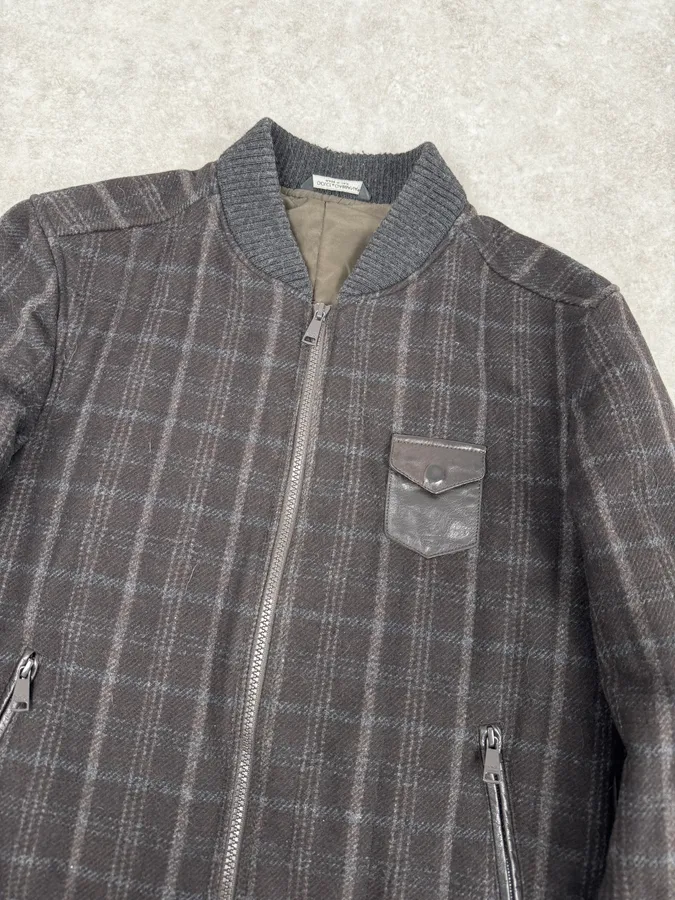 2000s Dolce & Gabbana Dark Grey Wool Shattered Bomber Jacket - Image 5