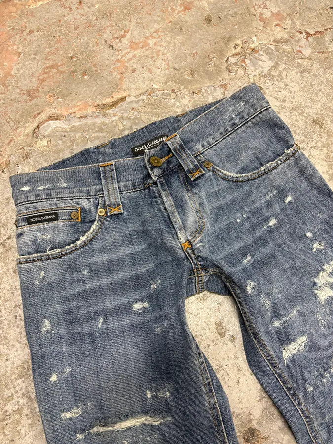 2000s Dolce & Gabbana Destroyed Blue Denim Jeans - Image 6