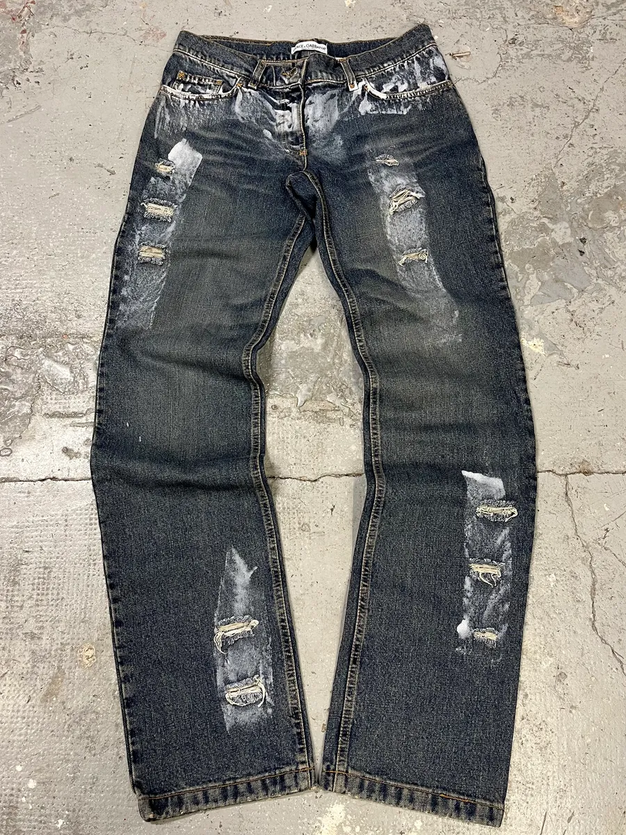 2000s Dolce & Gabbana Destroyed Blue Denim Jeans