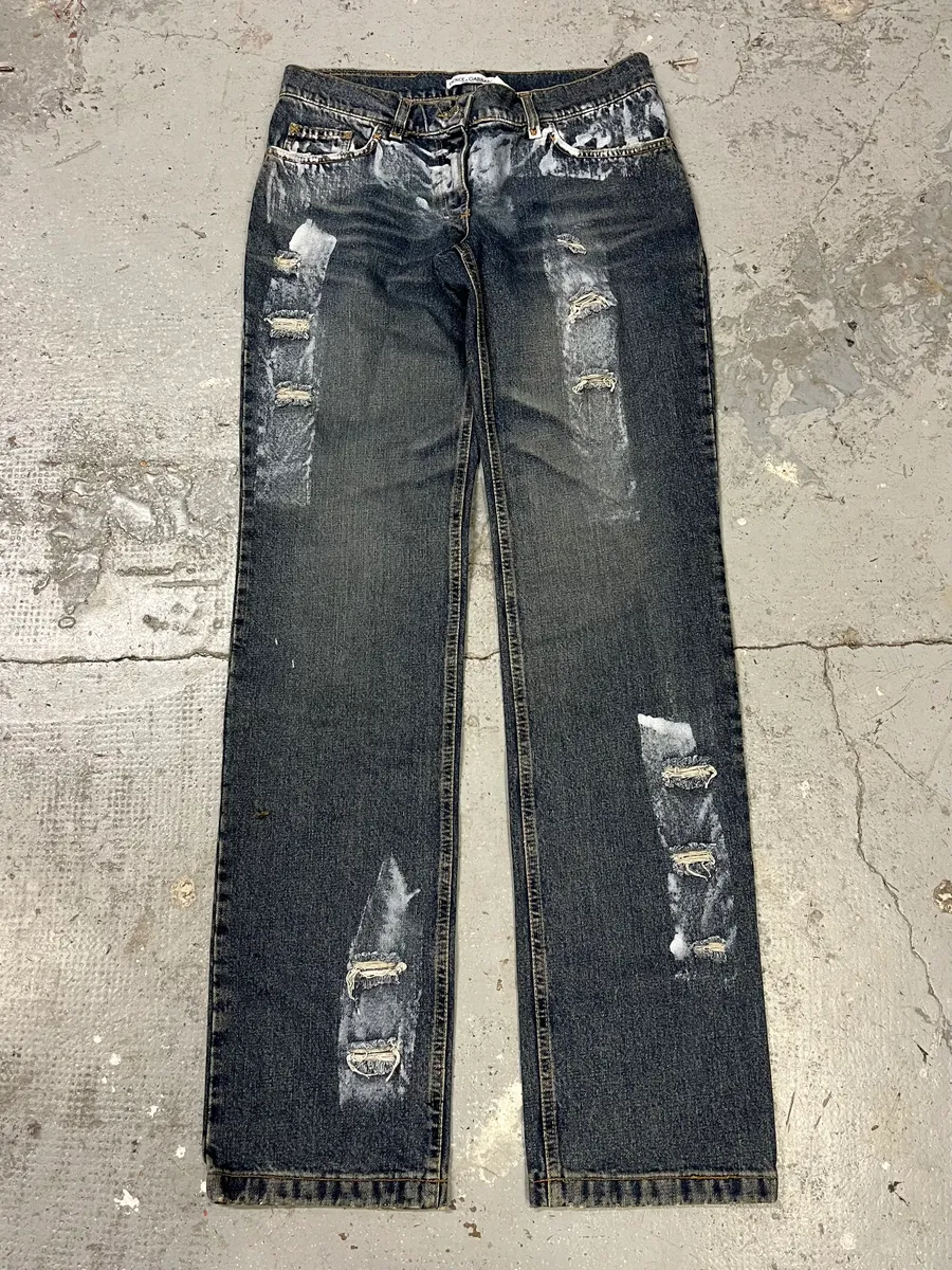 2000s Dolce & Gabbana Destroyed Blue Denim Jeans - Image 4