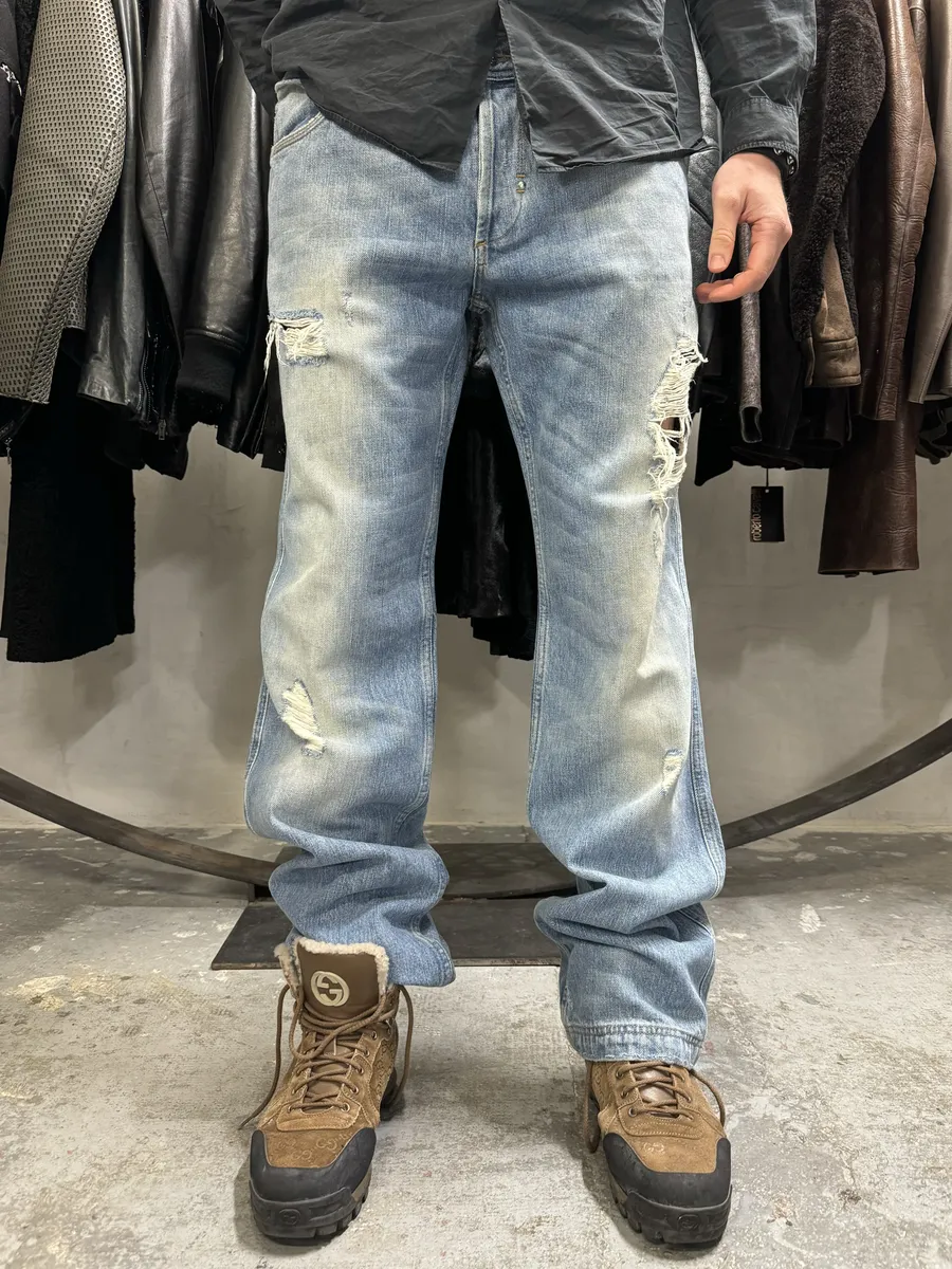 2000s Dolce & Gabbana Destroyed Sun Faded Denim Jeans - Image 4
