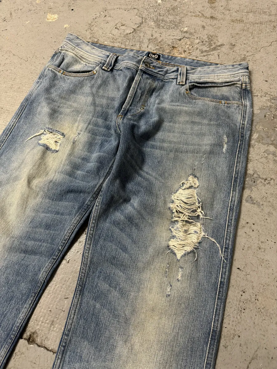 2000s Dolce & Gabbana Destroyed Sun Faded Denim Jeans - Image 9