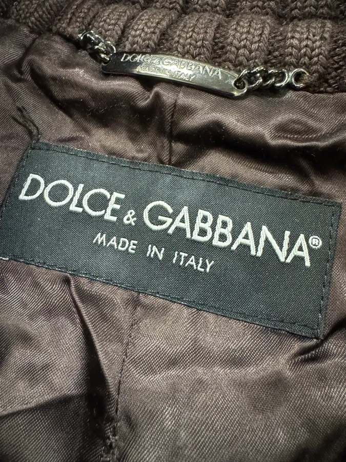 2000s Dolce & Gabbana Destroyed Wool Multi-Zip Brown Leather Jacket - Image 9