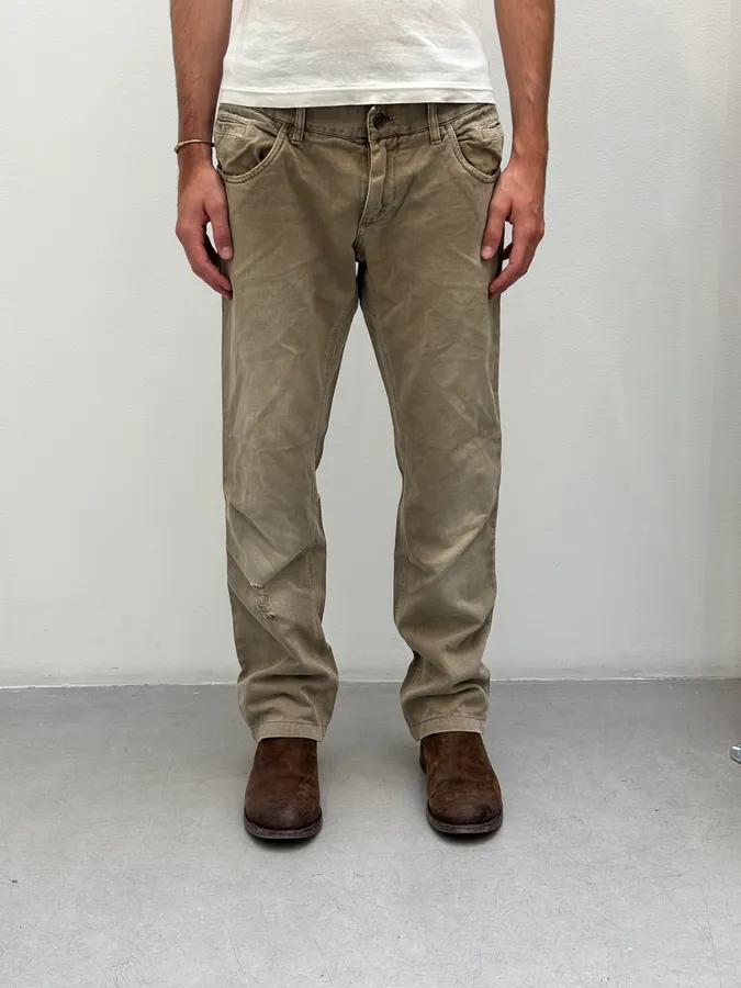 2000s Dolce & Gabbana Distressed Beige Denim Jeans - Image 2