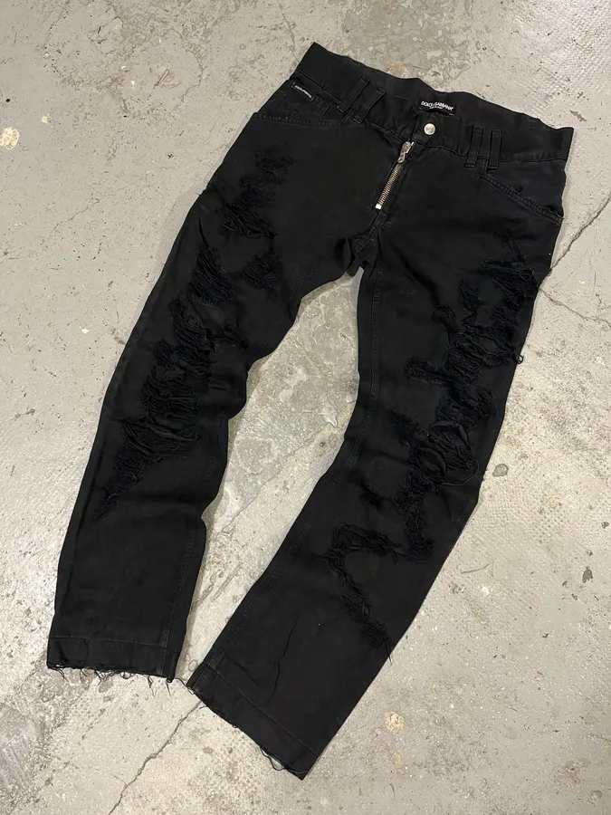 2000s Dolce & Gabbana Distressed Black Pants - Image 5