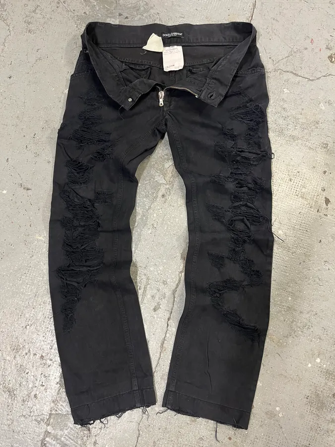 2000s Dolce & Gabbana Distressed Black Pants - Image 6