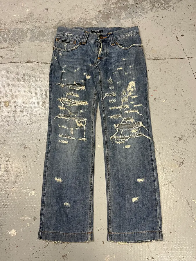 2000s Dolce & Gabbana Distressed Blue Denim Jeans - Image 3