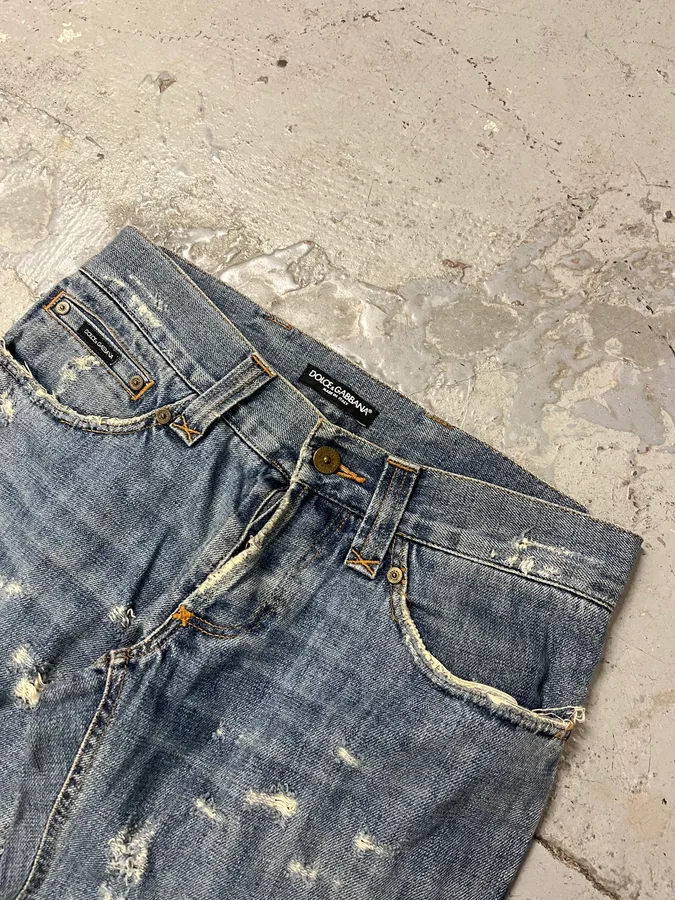 2000s Dolce & Gabbana Distressed Blue Denim Jeans - Image 6