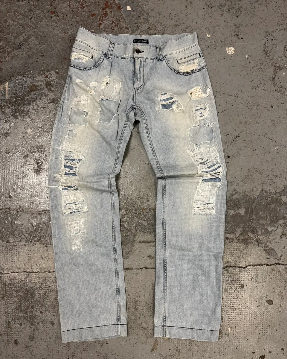 2000s Dolce & Gabbana Distressed Blue Denim Jeans - Image 4