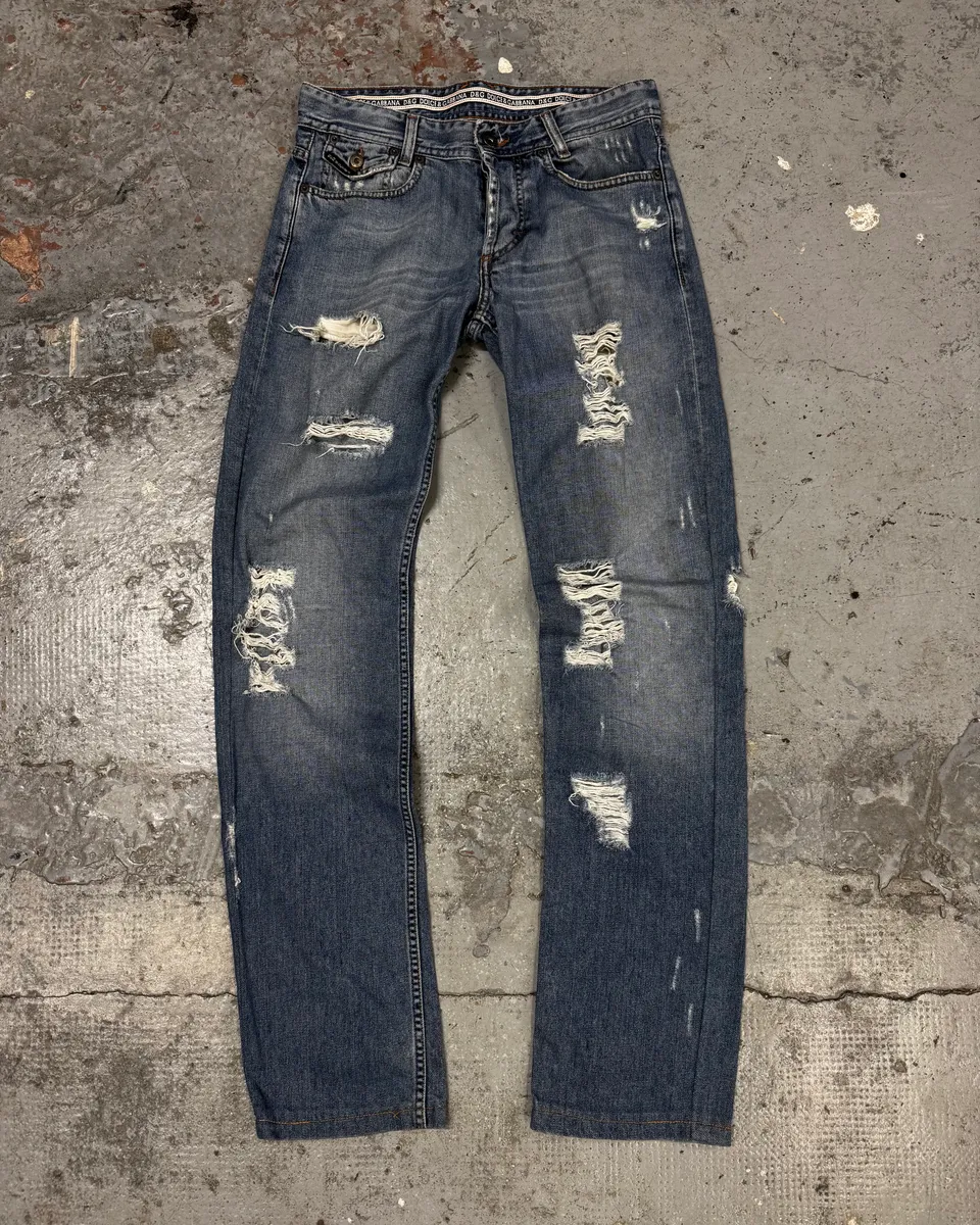 2000s Dolce & Gabbana Distressed Blue Slim Denim Jeans - Image 3