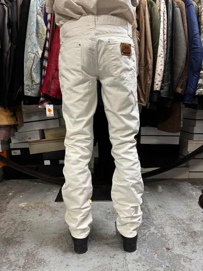 2000s Dolce & Gabbana Distressed Flared White Jeans - Image 5