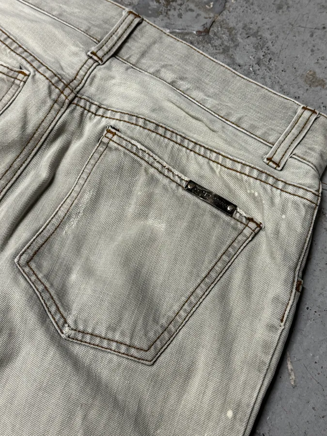 2000s Dolce & Gabbana Distressed Painted Grey Denim Jeans - Image 4