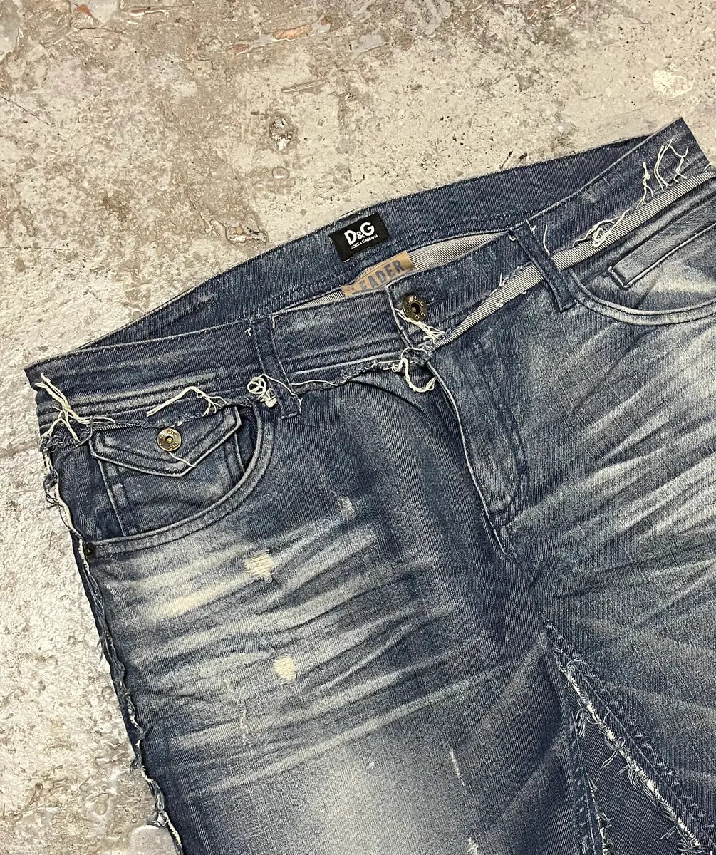 2000s Dolce & Gabbana Distressed Stonewashed Effegt Blue Denim Jeans - Image 6