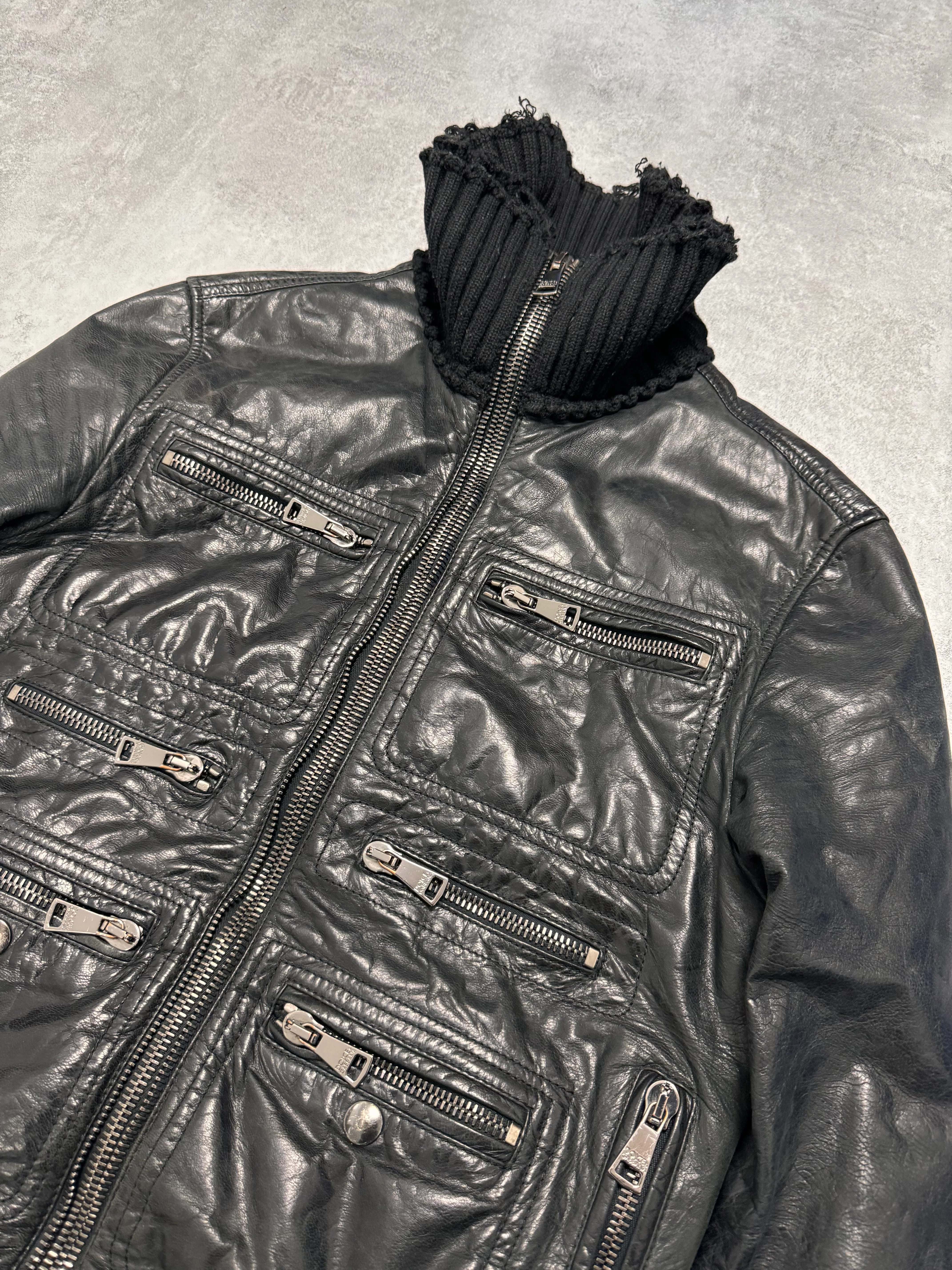 2000s Dolce & Gabbana Distressed Wool Multi Pocket Leather Jacket (M/L) - Image 10