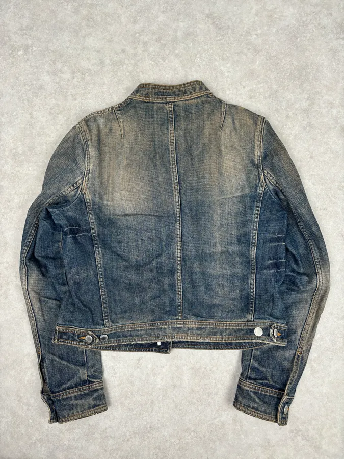 2000s Dolce & Gabbana Faded Blue Officer Cropped Denim Jacket - Image 5