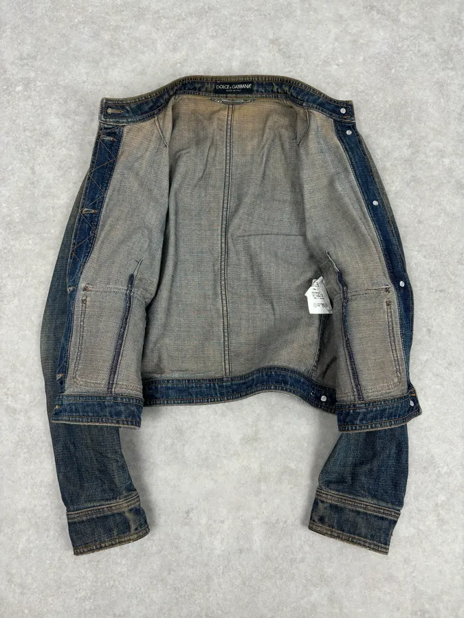 2000s Dolce & Gabbana Faded Blue Officer Cropped Denim Jacket - Image 8