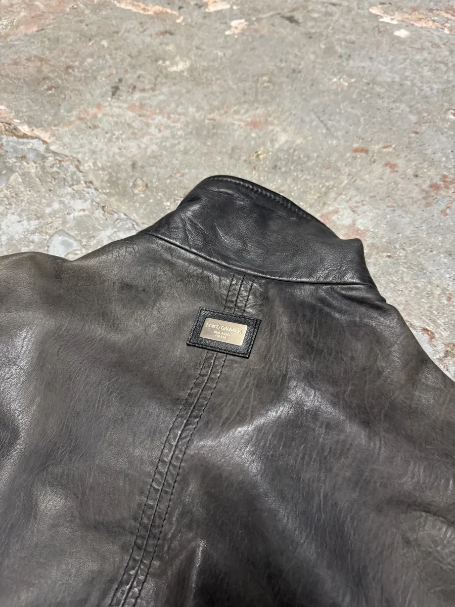 2000s Dolce & Gabbana Faded Grey Lamb Leather Premium Jacket - Image 8