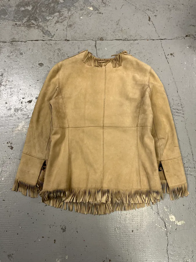 2000s Dolce & Gabbana Fringe Beige Suede Leather Jacket - Image 5