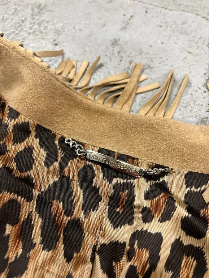 2000s Dolce & Gabbana Fringe Beige Suede Leather Jacket - Image 9