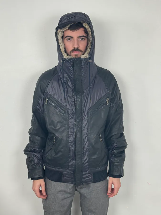 2000s Dolce & Gabbana Fur Hood Purple Hybrid Leather Bomber Jacket - Image 4