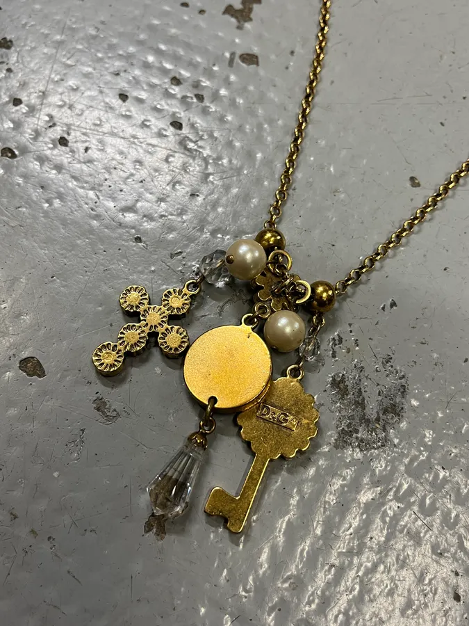 2000s Dolce & Gabbana Gold Metal Pendant Charm Necklace - Image 6