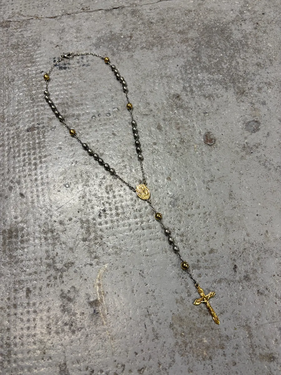 2000s Dolce & Gabbana Gold & Silver Catholic Rosary Cross Necklace - Image 6