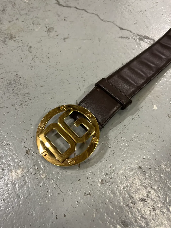 2000s Dolce & Gabbana Golden Buckle Brown Leather Belt - Image 5