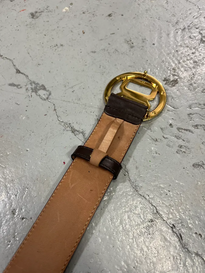 2000s Dolce & Gabbana Golden Buckle Brown Leather Belt - Image 7