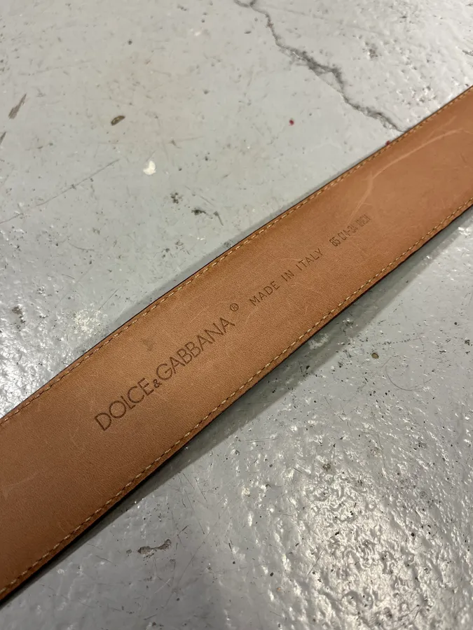 2000s Dolce & Gabbana Golden Buckle Brown Leather Belt - Image 8