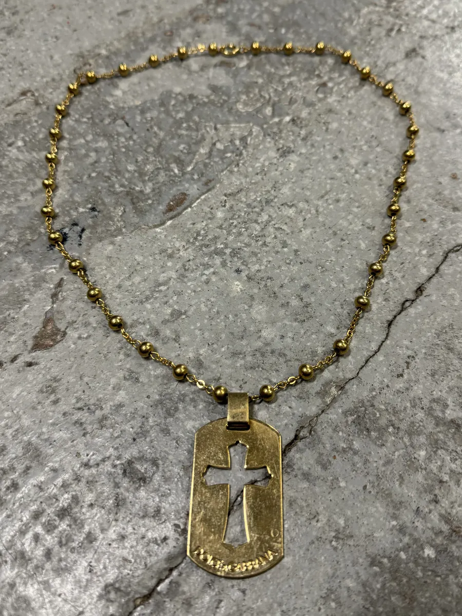 2000s Dolce & Gabbana Golden Cross Dog Tag Necklace