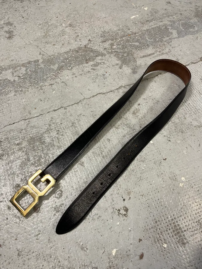 2000s Dolce & Gabbana Golden DG Brown Leather Belt - Image 3