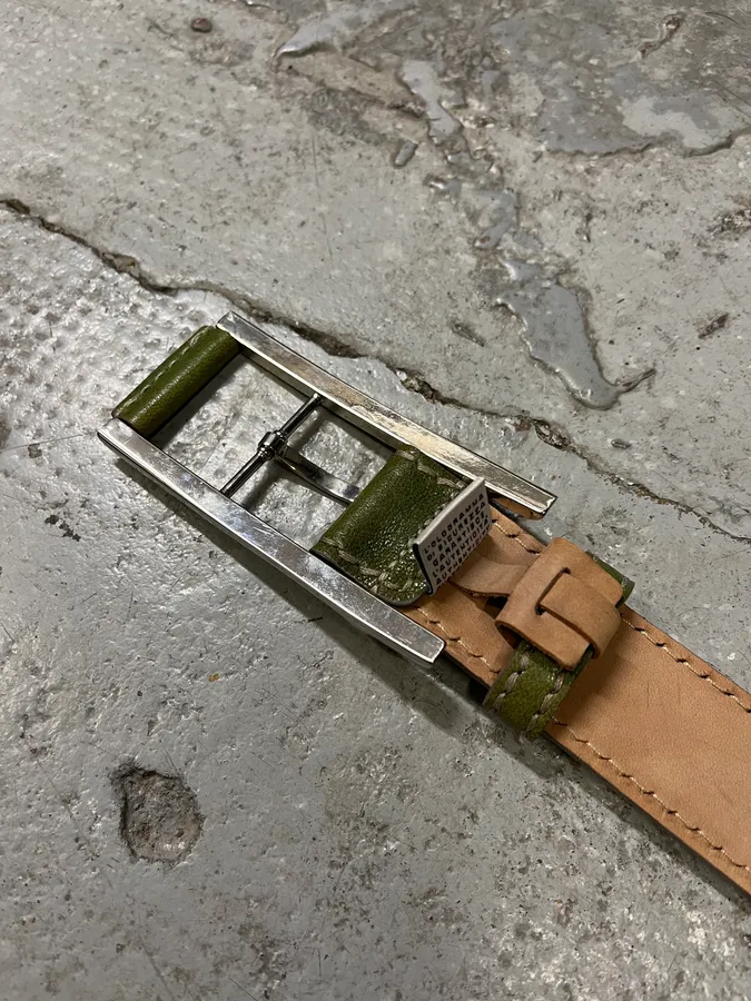 2000s Dolce & Gabbana Green Eroded Leather Belt - Image 8