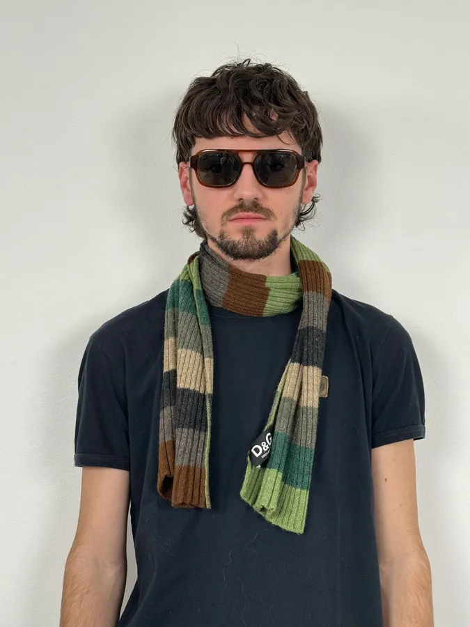 2000s Dolce & Gabbana Green Wool Forest Autumn Scarf - Image 2