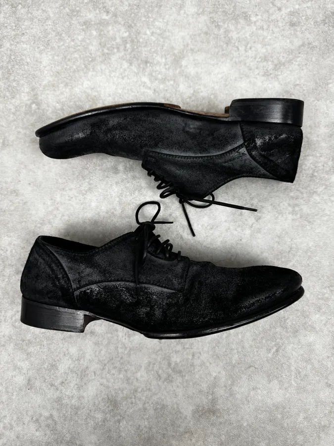2000s Dolce & Gabbana Grey & Black Wrinkled Effect Leather Low Boots - Image 2
