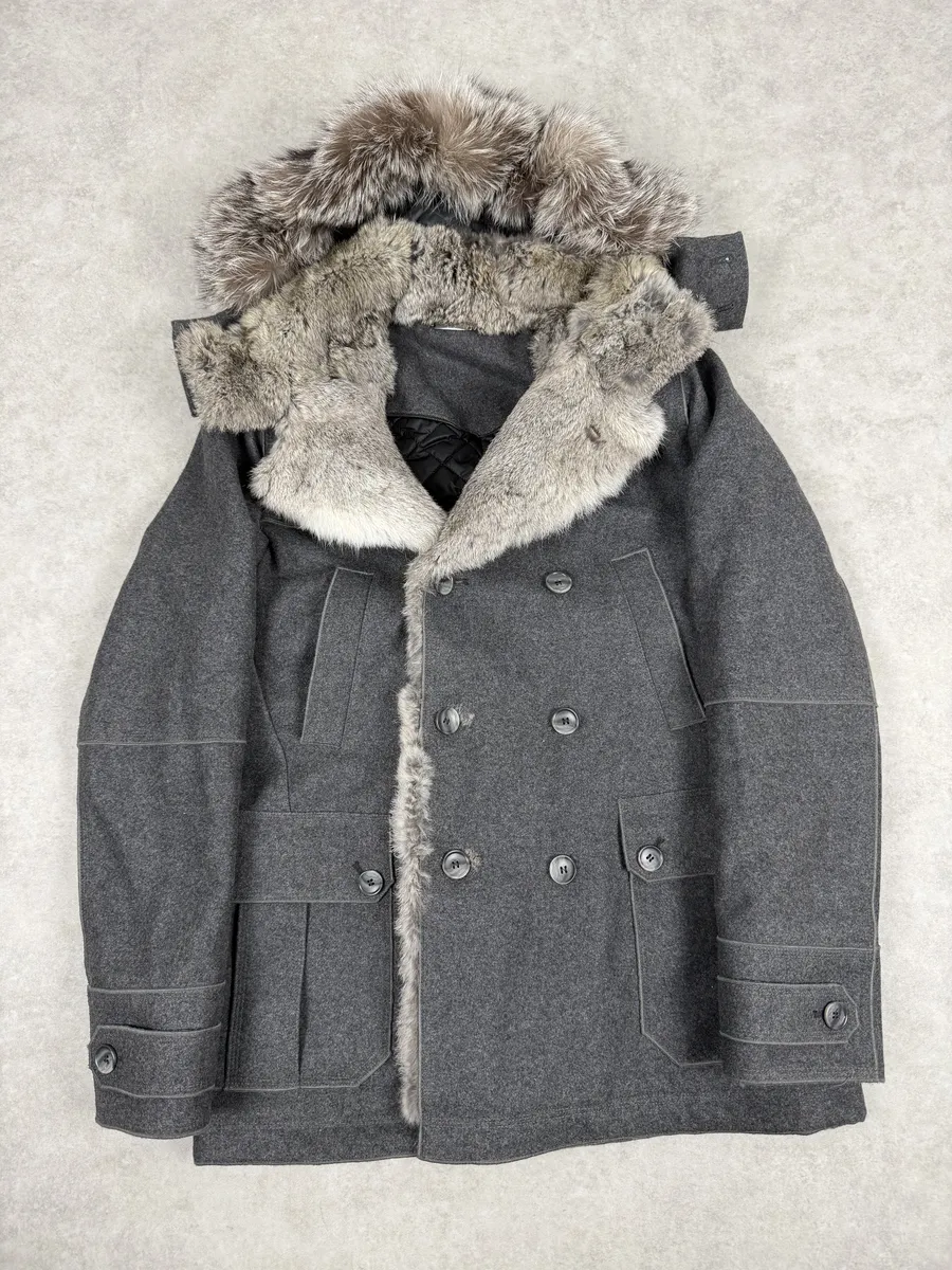 2000s Dolce & Gabbana Grey Caban Rabbit Fur Coat