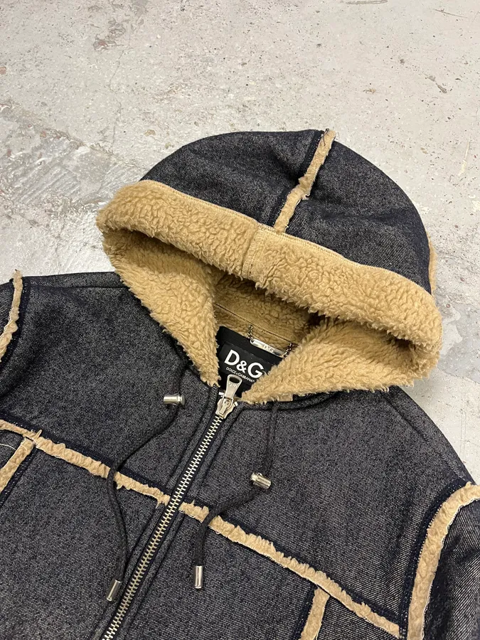2000s Dolce & Gabbana Grey Charcoal Denim & Sherman Hooded Jacket - Image 6