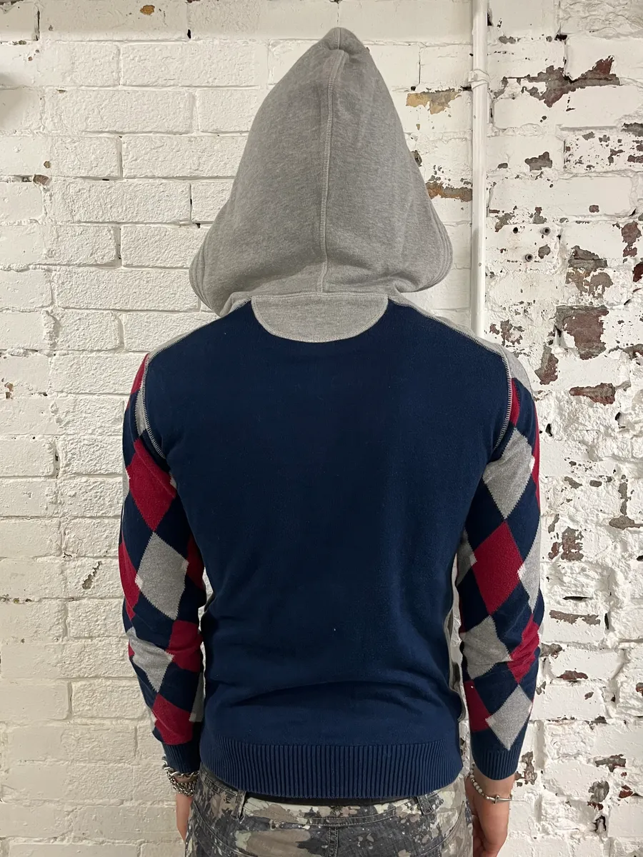 2000s Dolce & Gabbana Grey Checkered Sleeves Zip-Up Hoodie - Image 3