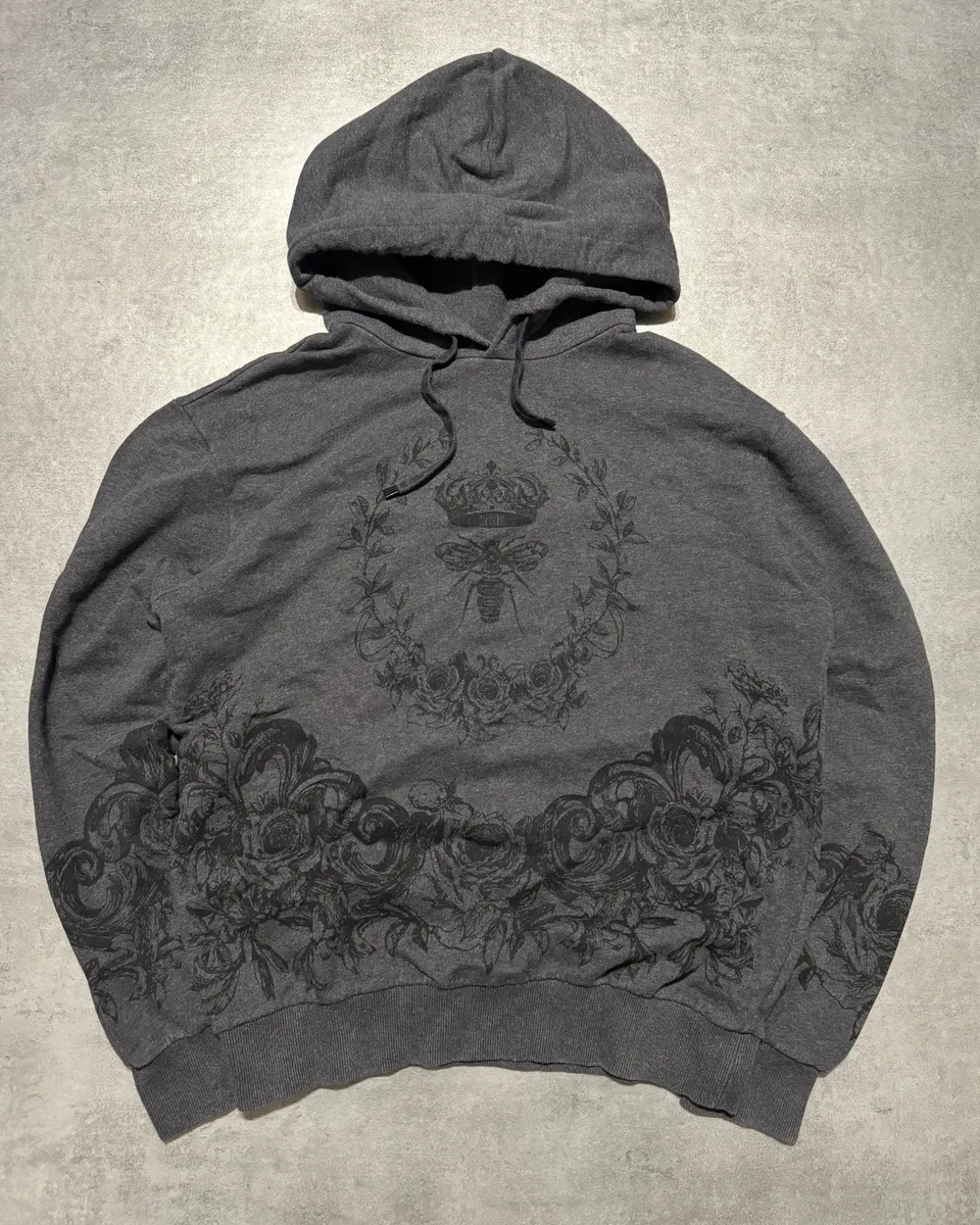 2000s Dolce & Gabbana Grey Floral Dramatic Hoodie