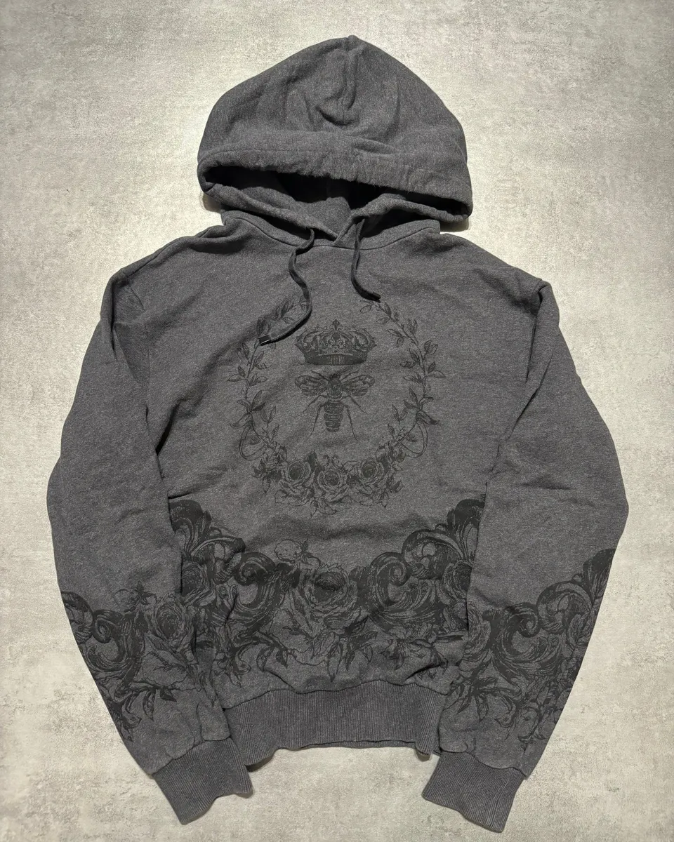 2000s Dolce & Gabbana Grey Floral Dramatic Hoodie - Image 9