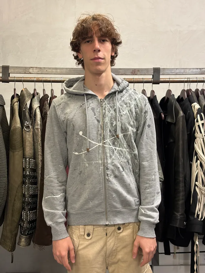 2000s Dolce & Gabbana Grey Painted Zip-up Hoodie - Image 2