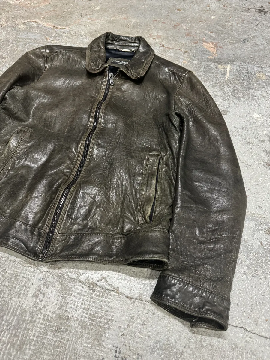 2000s Dolce & Gabbana Grey Raw Pure Leather Jacket - Image 8
