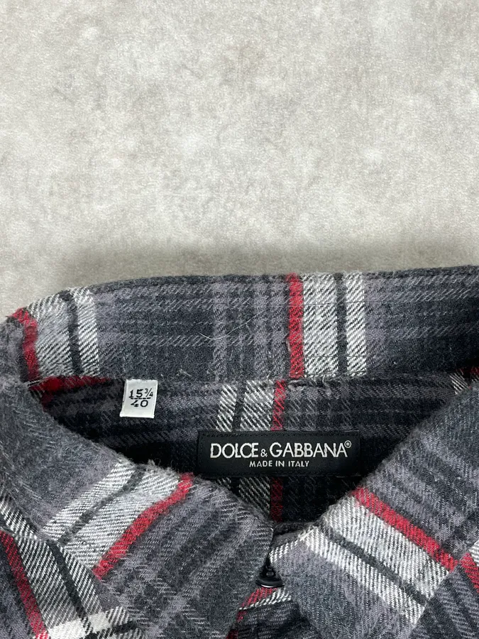 2000s Dolce & Gabbana Grey & Red Checkered Shirt - Image 8
