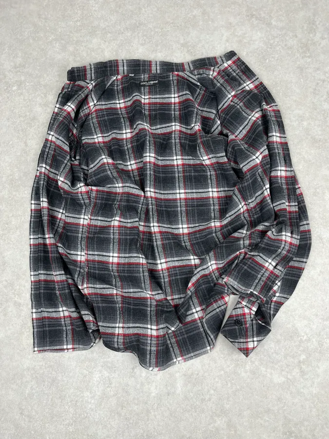 2000s Dolce & Gabbana Grey & Red Checkered Shirt - Image 9