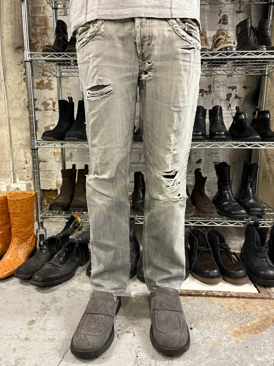 2000s Dolce & Gabbana Grey Ripped Denim Jeans - Image 2
